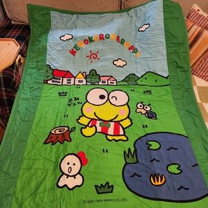 Vtg 1988-1994 anrio Keroppi Green Kids Bedding Throw Blanket